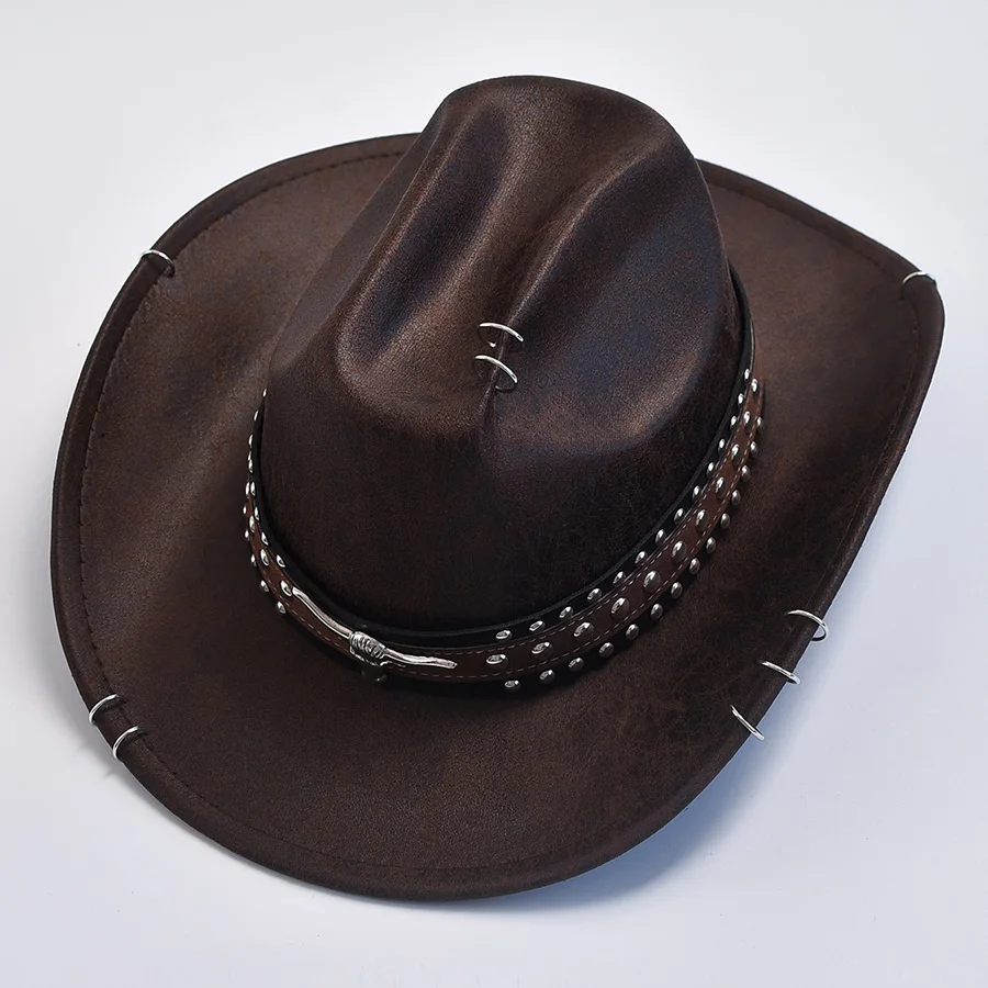 Cow Head Decorate Western Cowboy Hats For Women Men Vintage Wide Brim Gentleman Cowgirl Jazz Hats Sombrero Hombre image 4