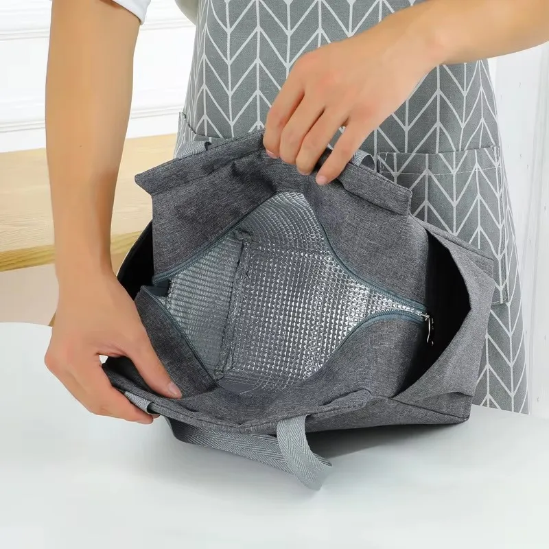 Double Pockets Lunch Bags Large Capacity Student Lunch Box Insulation Bag Oxford Cloth Picnic Food Storage Portable Bento Tote