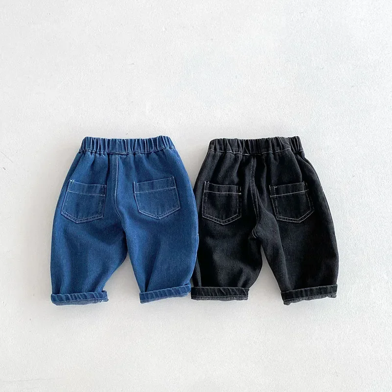 MILANCEL New Autumn Kids Jeans 9M-5T Children Girls Solid Color Denim Blue Pants Baby Boys Cute Casual Trousers