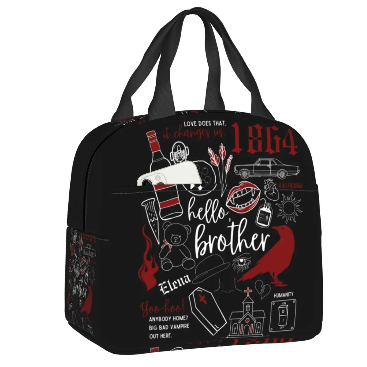 Custom The Vampire Diaries Lunch Bag Men Women Warm Cooler Insulated Lunch Box for Student School