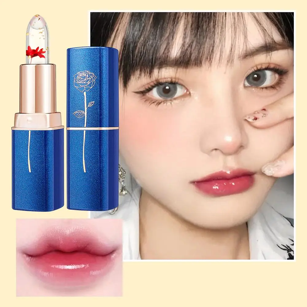 Vochtinbrengende Lipgloss Transparante Jelly Bloem Lippenstift Make-Up Tool Balsem Waterdichte Temperatuurverandering Make-Up Cosmetische Colo 4X7