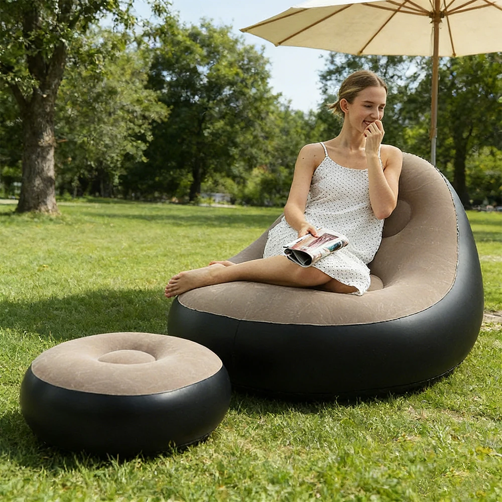 

Надувное кресло-софа из ПВХ с флокированием, складное, с чехлом, для отдыха, для гостиной, спальни, улицы, кемпинга