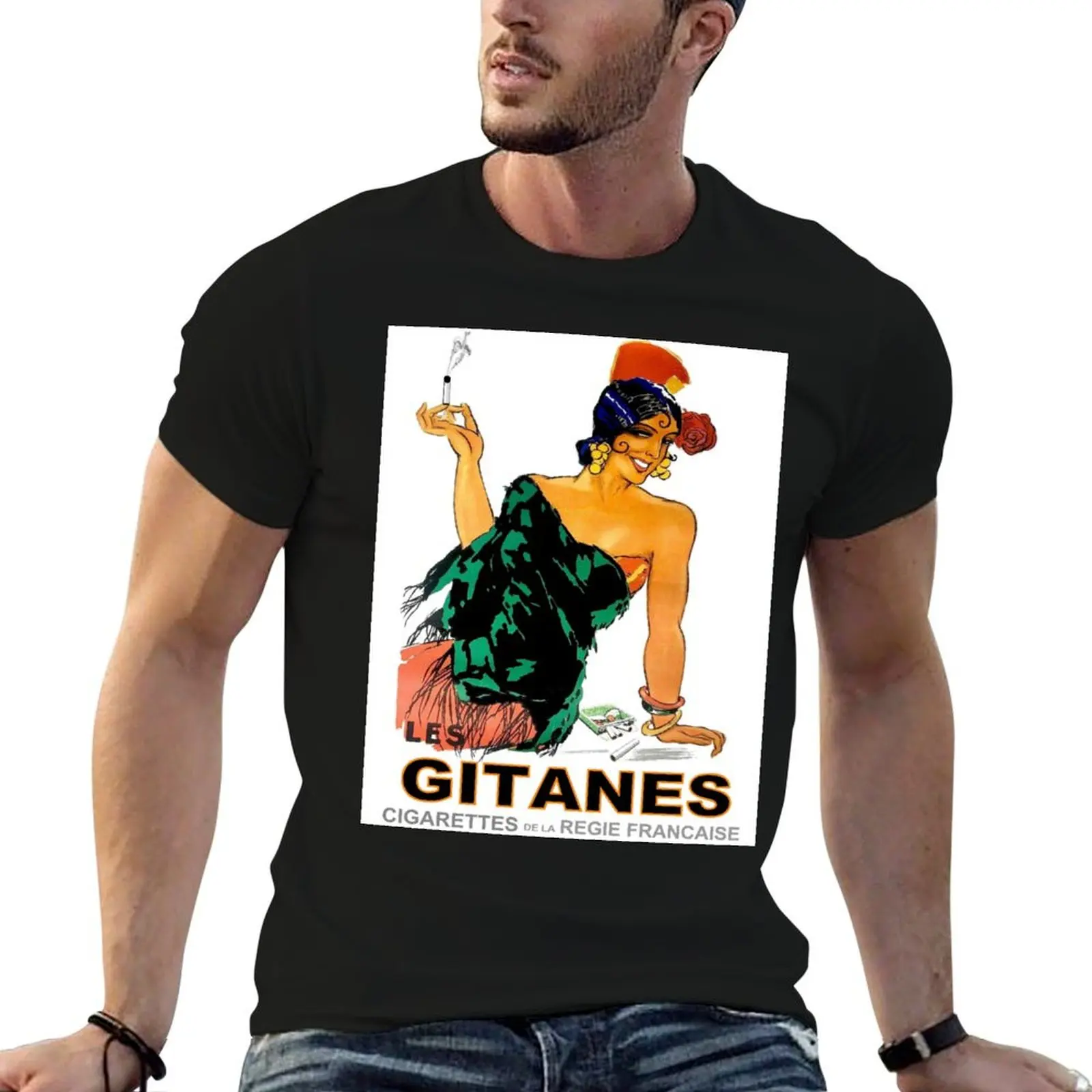 LES GITANES L خمر السجائر النادرة ريجي فرانسيز الإعلان تي شيرت مطبوع تي شيرت شخصية رجل تي شيرت مصمم تي شيرت #1