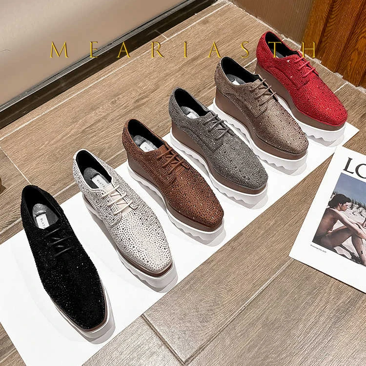 

Retro Female Winter Crystal Chunky Sneakers Warm Casual Shoes Woman High Platform Boots Fashion Lace Up Low Top wedge Sneakers