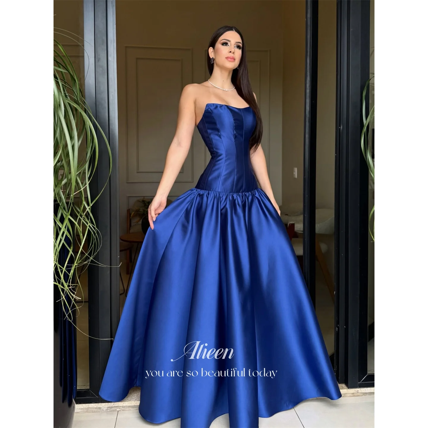 

Aileen Satin Strapless Blue Ball Gown Evening Dress 2026 Prom Dress Elegant Women Formal Evening Customized Robes de Soirée