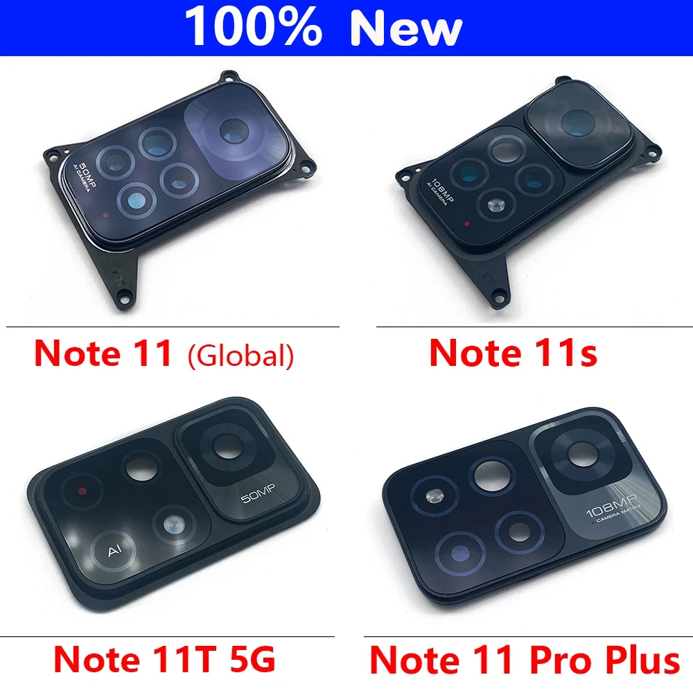 New For Redmi Note 11 Global 11s 11T 11 Pro Plus Back Rear Camera Glass Lens With Frame Cover With Adhensive