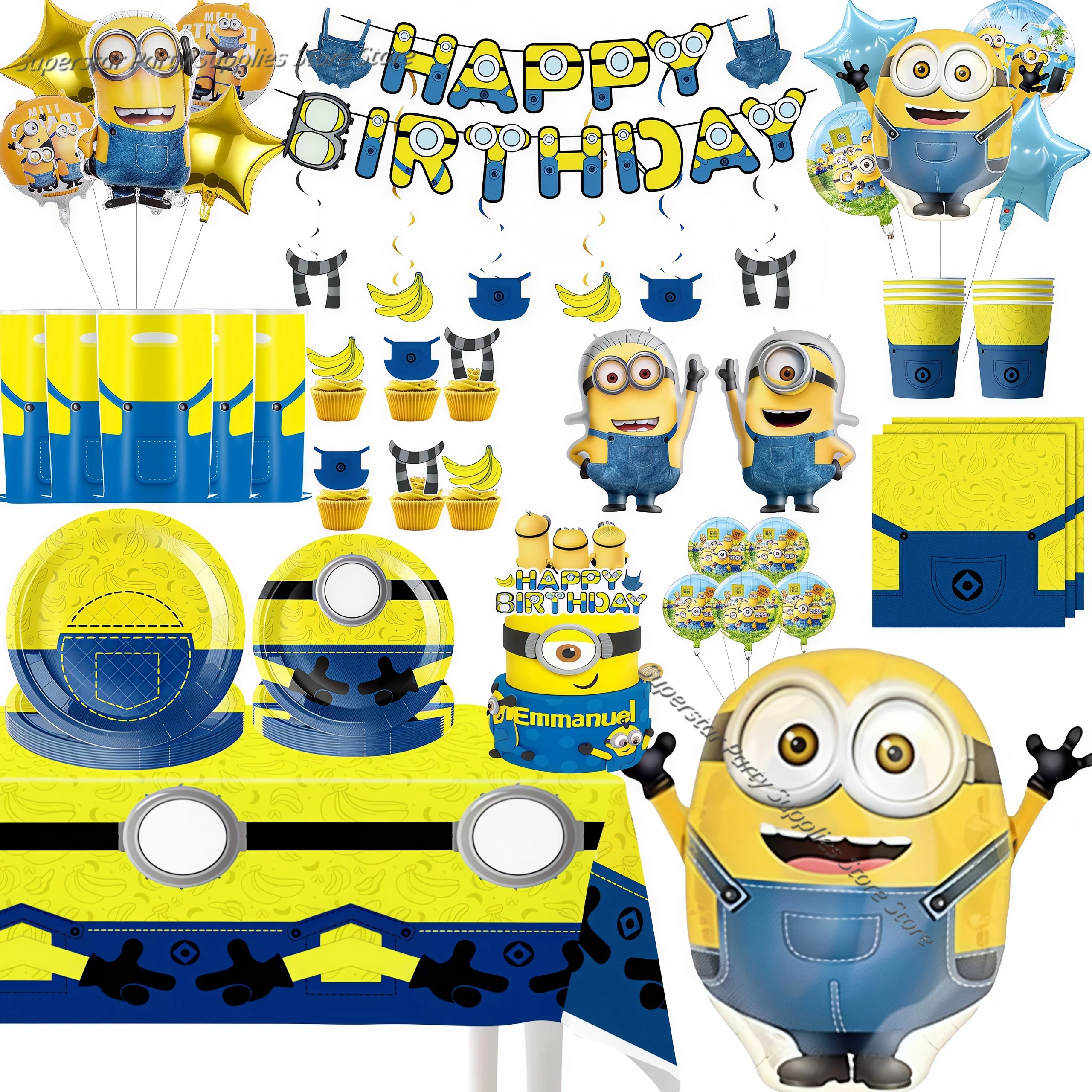 Neue M&Miniones Geburtstagsparty-Dekoration, Geschirr, Teller, Becher, Popcorn-Box, Ballon, Geschenk für Kinder, Partyzubehör, Gastgeschenke, Babyparty