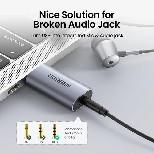 Imagen 2 del producto UGREEN-tarjeta de sonido USB a 3,5mm, adaptador de interfaz de Audio para auriculares, micrófono para PC, portátil, PS5/4 TRRS(CTIA/OMTP), carcasa de Metal de aluminio