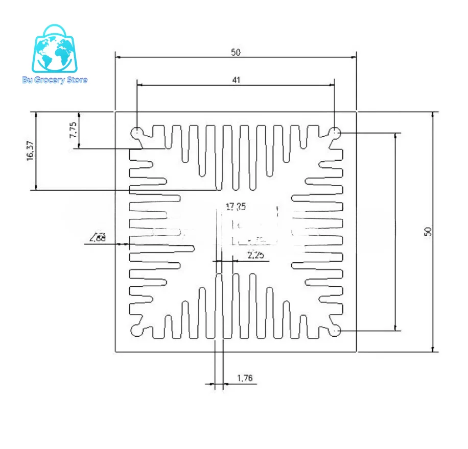 50*50*100 Wind Tunnel Heat Sink High Power Air-cooled Radiator Profile Electronic Triode Heat Sink Wind Tunnel Heat Dissipation