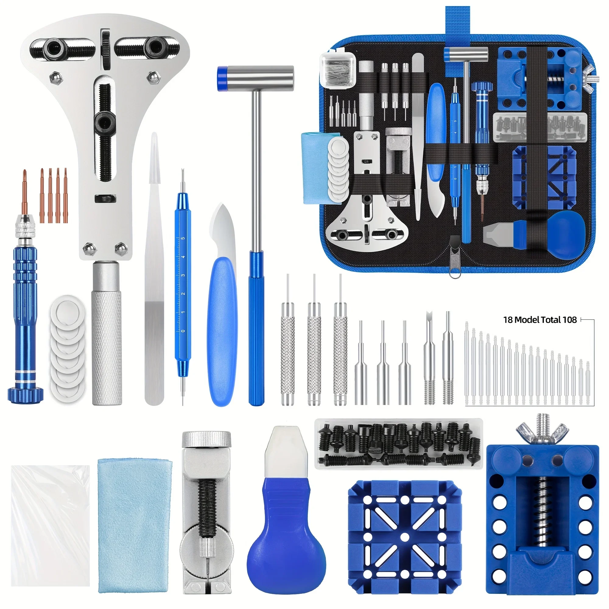 Kit de reparación de relojes, herramienta profesional de reparación de relojes, kit de herramientas de reemplazo de pilas para relojes 224 piezas, juego de herramientas profesional de barra de resorte, W