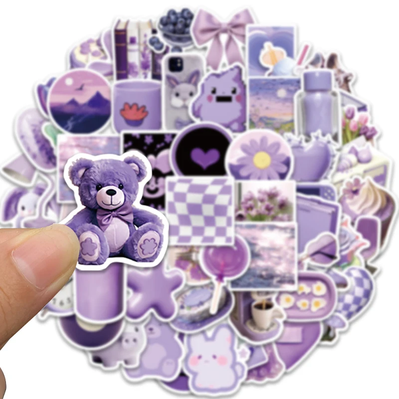 56PCS Purple Aesthetic Stickers Set Cute Graffiti Vinyl Decals for Water Bottle Skateboard Luggage Phone-Durable Waterproof
