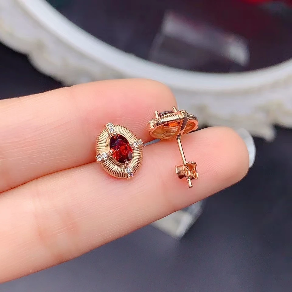 Dazzling Gemstone Silver Earrings 7mm*9mm Total 4ct Natural Garnet  Earrings Solid 925 Silver Garnet Jewelry with Gold Plated