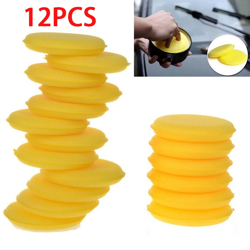 12pcs Cleaning Sponges Yellow Polishing Foam Sponge Wax Applicator Cleaning Pads For Glass Floor Window Car Washing Cleaner Tool