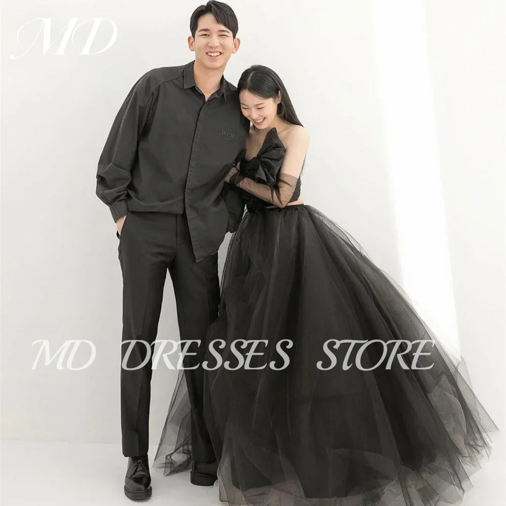 

MD Black A-line Wedding Dresses With Big Bow Tulle Bride Gowns Korea Photoshoot Reception Dress Customized 2025 Evening Dresses