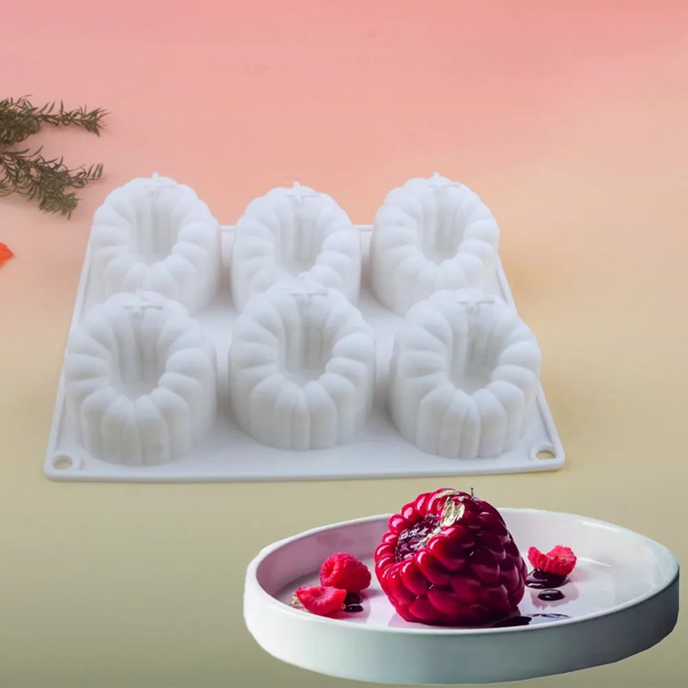 

6-cavity Raspberry Mousse Silicone Mold, in the French style Raspberry Shape for Chocolate Desserts and Baking