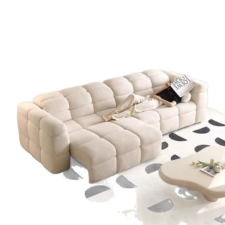 Cloud marshmallow electric retractable sofa, bed small apartment light luxury cream style lamb wool sofa
