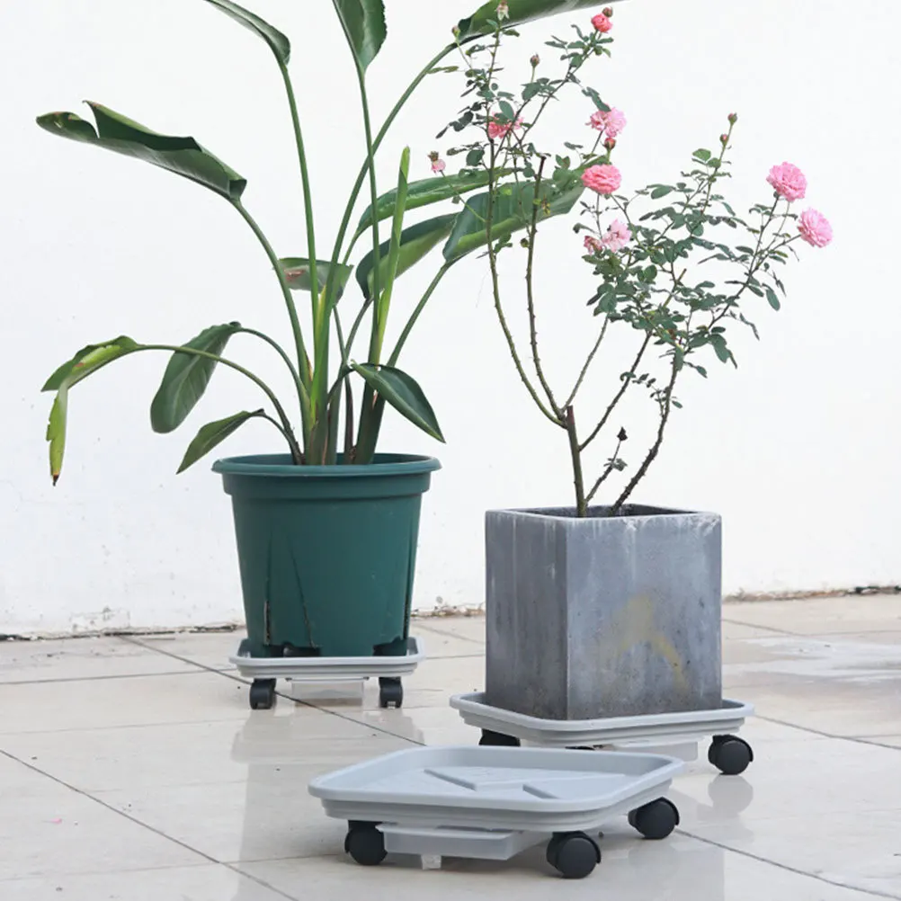 

Thick Plastic Flower Pot Tray Square Base Removable Drainage Hole Tray Universal Wheel Rolling Planter Stand with Tool Storage