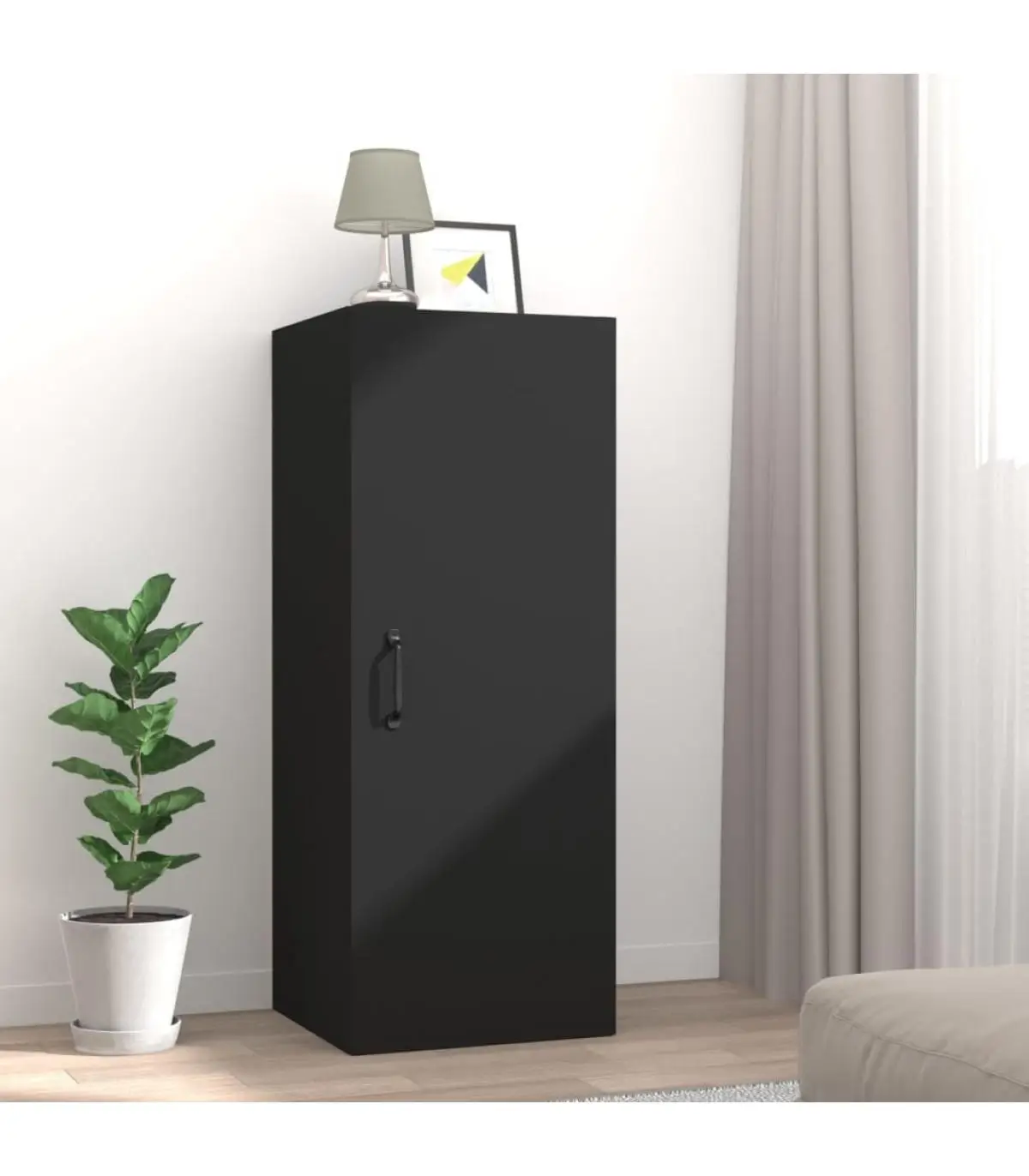 Sideboards wall cabinet black plywood 34,5x34x90 cm