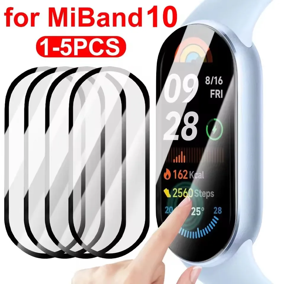 

Подходит для Xiaomi Miband 10, защитные пленки 9D, изогнутые защитные пленки с полным покрытием и защитой от царапин для Mi Band 9, чехол для часов