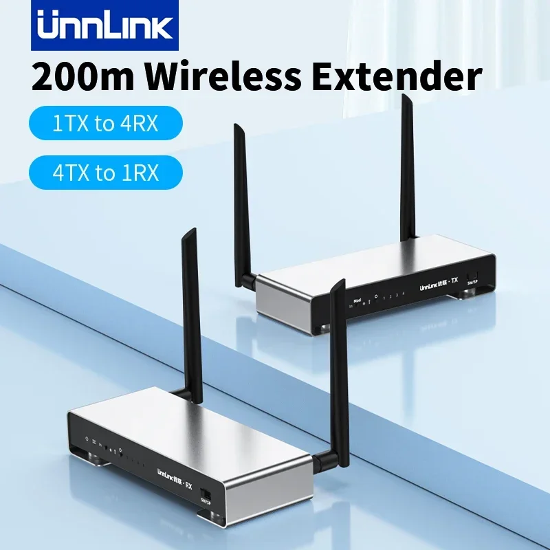 Unnlink 200M Wireless HDMI Video Transmitter Receiver 5G HDMI KVM Extender 1080P 1 To 4/3/2 Splitter for PS4 DVD Camera PC To TV