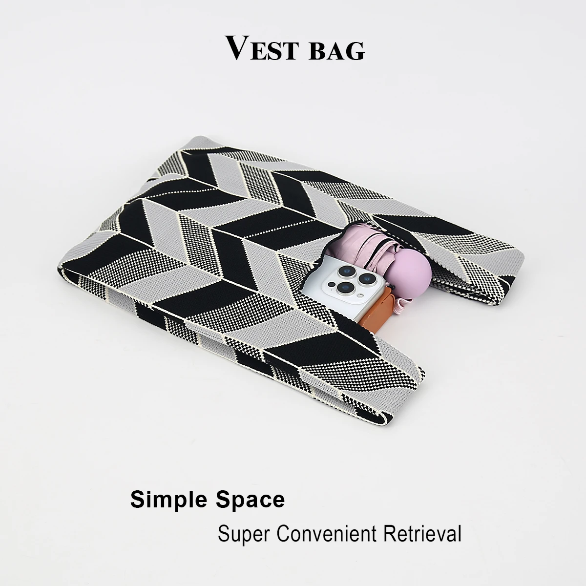 1 Piece Striped Patterned Knitted Handbag, Large Capacity Foldable Bag for Phone, Umbrella, Cosmetics, Books, Fashionable Versatile Casual Women's Bag for Commuting, Travel, Vacation, and Shopping view 5
