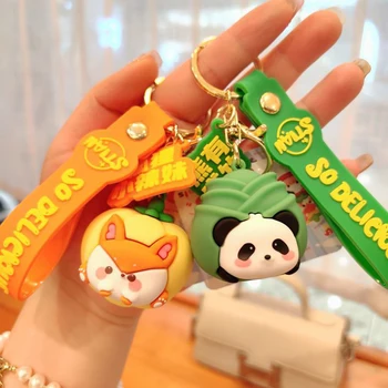 만화 동물 야채 공원 토끼 키 체인, 귀여운 동물 팬더, 대나무 고추 여우 인형 키 체인, 가방 펜던트, 토마토 쇠고기 