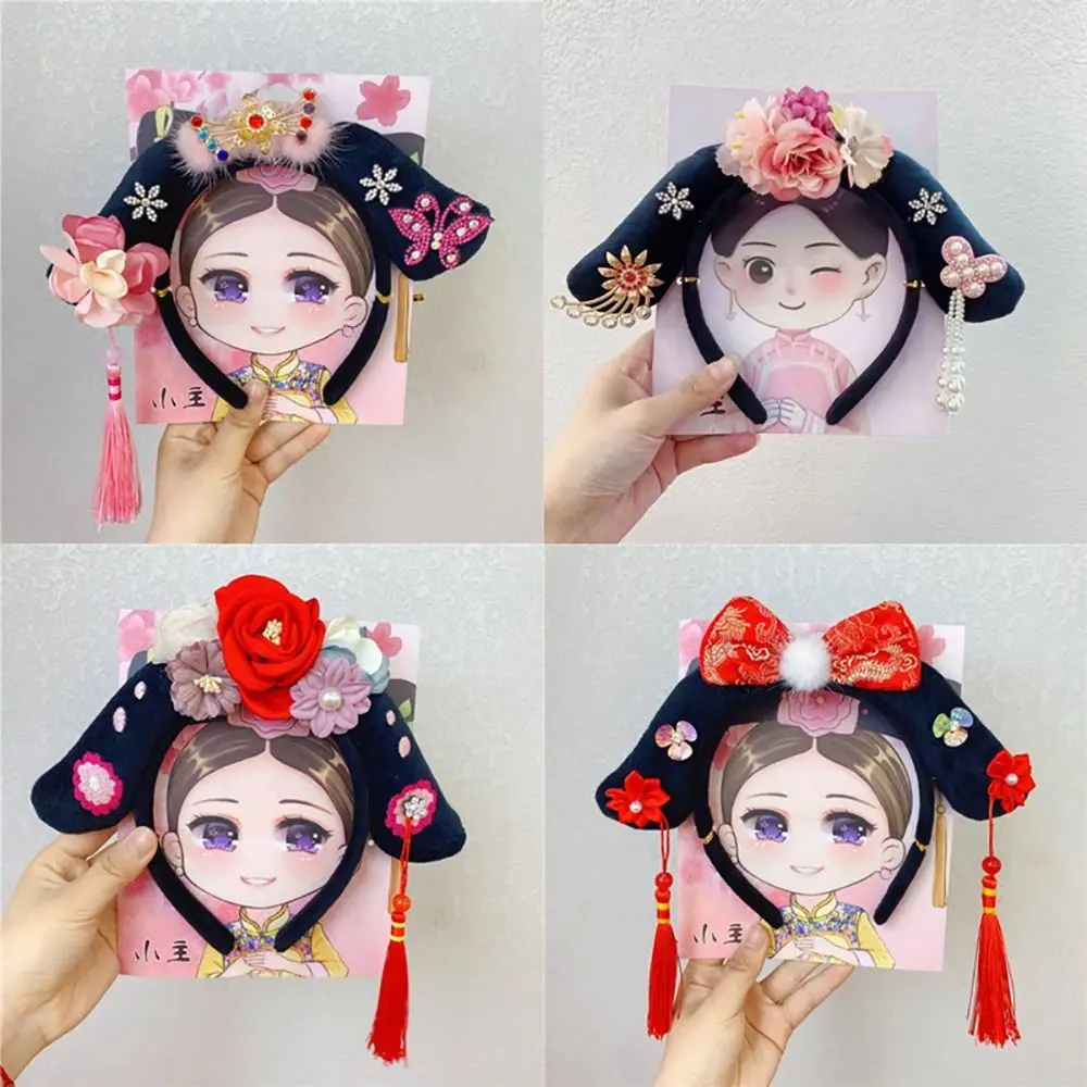 1Pcs Chinese Style Traditional Crown Hat with Long Tassel Cosplay Prop Royal Princess Headband Palace Performance for Kid Adult