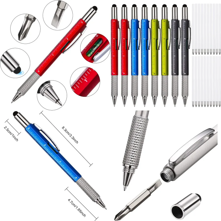 

8 шт. Подарочная ручка для мужчин Мультитул 6 в 1 Ручка с линейкой, сменные отвертки, стилус для папы, парня, мужа, дня рождения, Chri