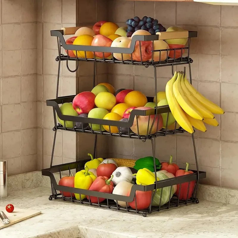 

2/3 Layers Kitchen Fruit Rack Living Room Double-layer Detachable Storage Rack Home Desktop Multifunctional Storage Basket