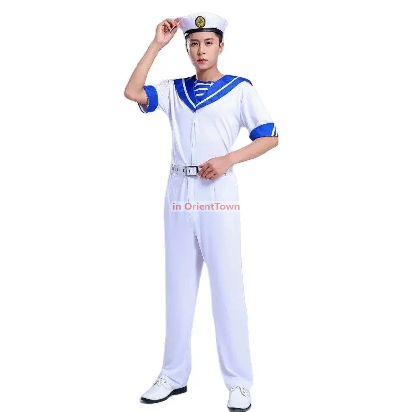 Costume estivo militare a maniche corte Uniforme militare della Marina Abbigliamento da marinaio Camicia da uomo + Pantalone Abbigliamento da palcoscenico per spettacoli cinematografici TV