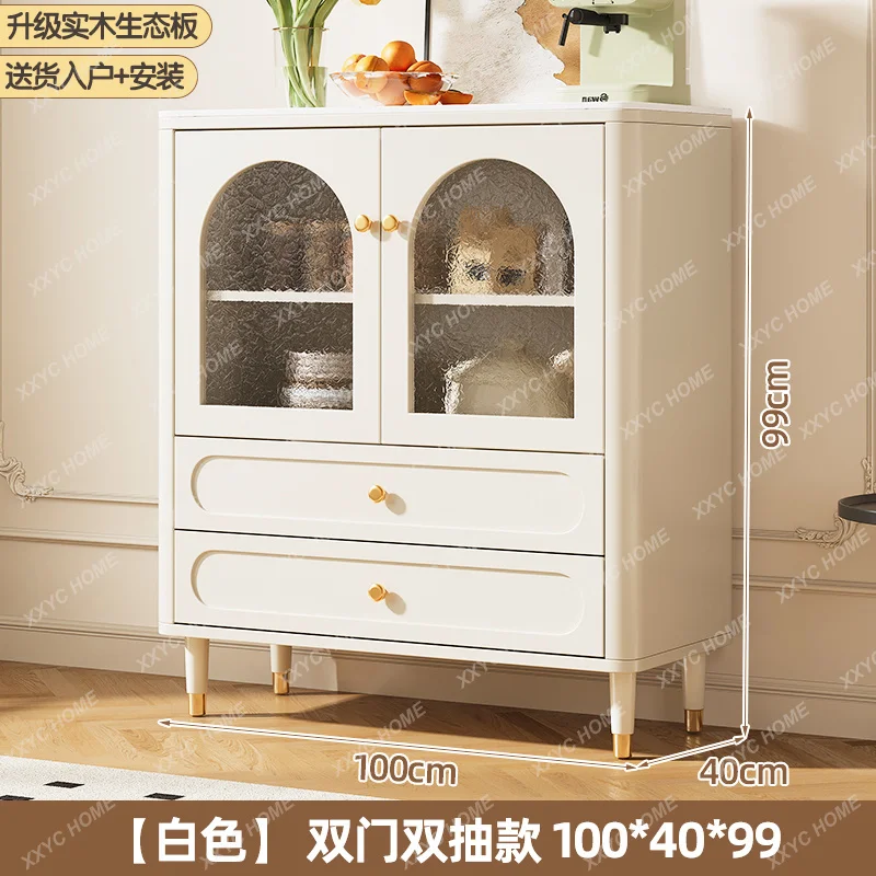Cream wind solid wood dining side cabinet integrated against the wall household slate kitchen cabinet