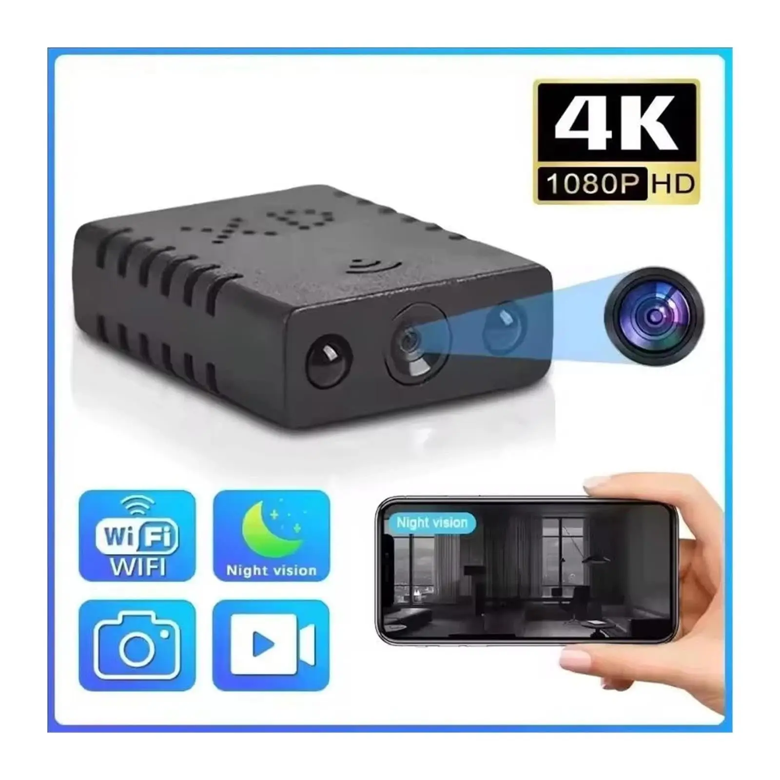 Mini WiFi Security Camera 1080P HD Indoor Wireless IP Cam Night Vision Motion Detection Loop Recording for Home Car Garage