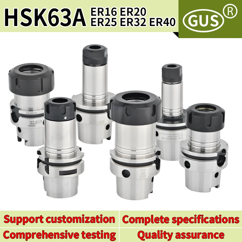 

HSK63A High precision tool holder ER16 ER20 ER25 ER32 ER40 Collet chuck Five axis machine tools High speed Knife handle Spindle