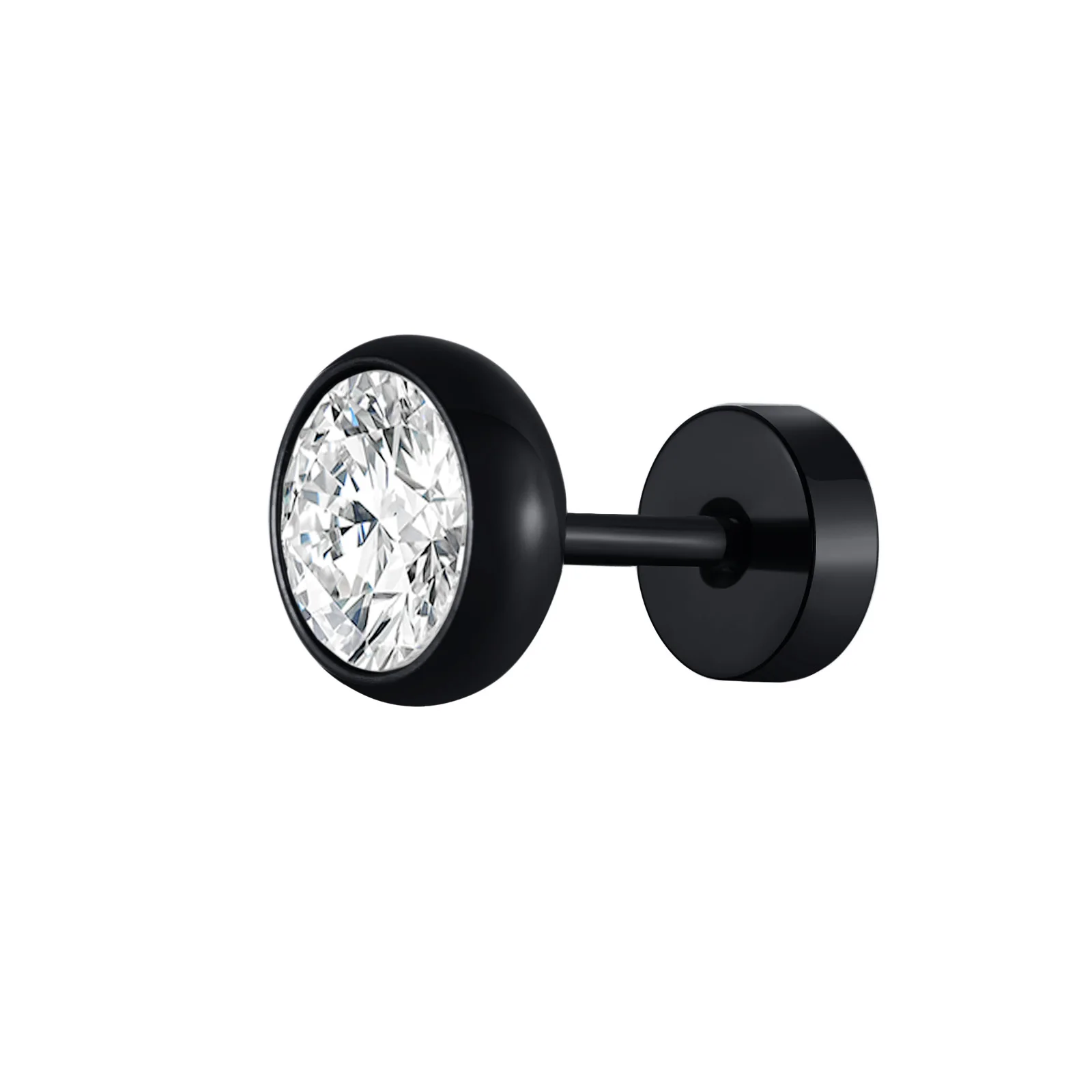 Men's Black Stainless Steel Stud Earrings, 8MM