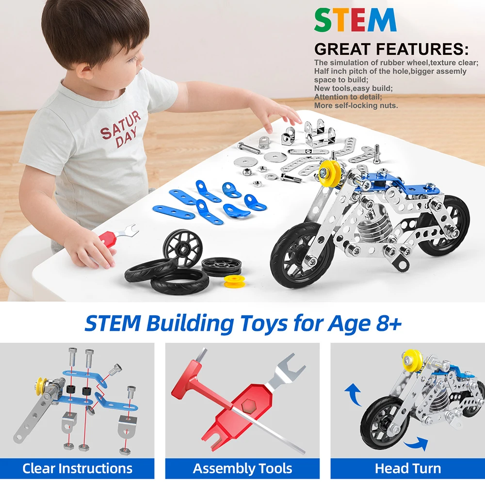 5PCS 3D Metal Building Blocks Motorcycle High-speed Racing Set Simulation Screw and Nut Assembly Car Model  Kids Toys Gifts