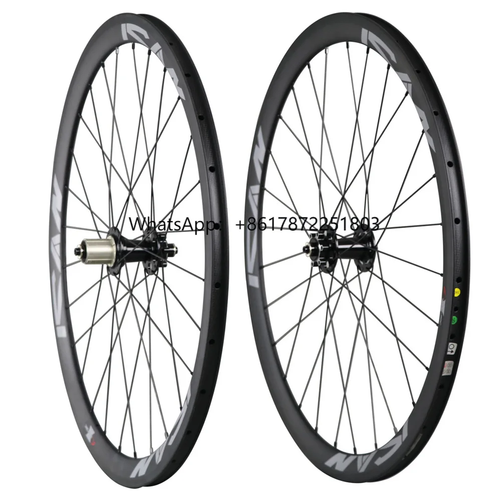

China 700C Road 38mm Clincher Disc Brake Powerway M81 Bicycle Hub Carbon Wheels Fit for Cyclocross Bike