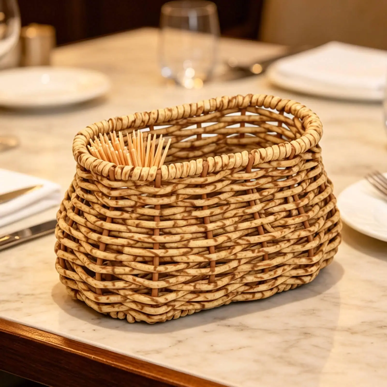 Rattan- Small Picks Holder Opening-Top Woven Small Picks Holder Rounded Rectangular Home Decor