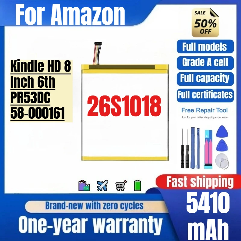

26S1018 for Amazon Kindle HD 8 Inch 6th/PR53DC/58-000161 Phone Battery High Quality High Capacity Replacement Bateria with Tools