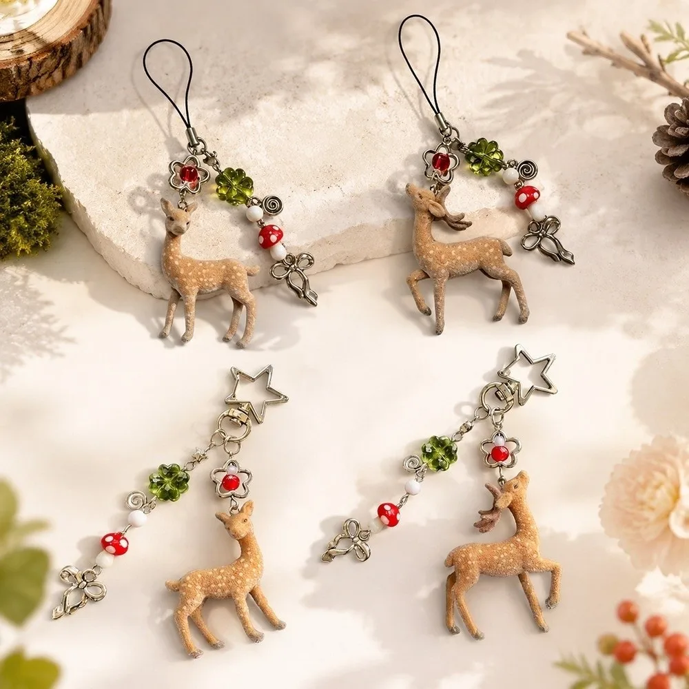 Cute Portable Christmas Elk 3D Korean Style Deer Keychain Handmade Bag Pendant Christmas Gift
