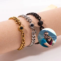 Bracelet avec Projection Photo Personnalisée, en Acier Inoxydable, avec Photo à l'Intérieur, Nouveauté 2023