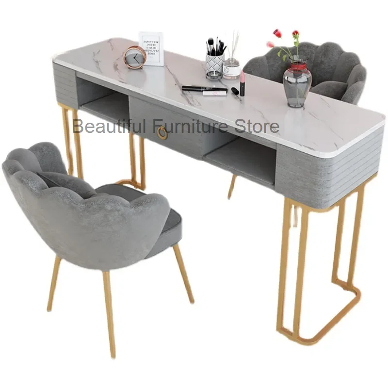 Modern Minimalist Nail Tables Manicure Shop Table and Chair Set Light Luxury Single Double Professional Manicure Table Chair U