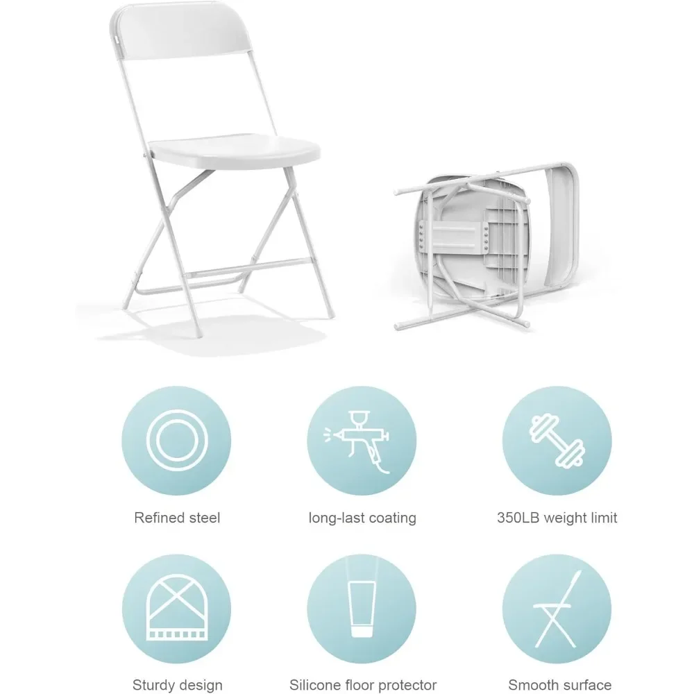 Foldable Folding Chairs Plastic Outdoor/Indoor 650LB Weight Limit (White, 8 Pack)