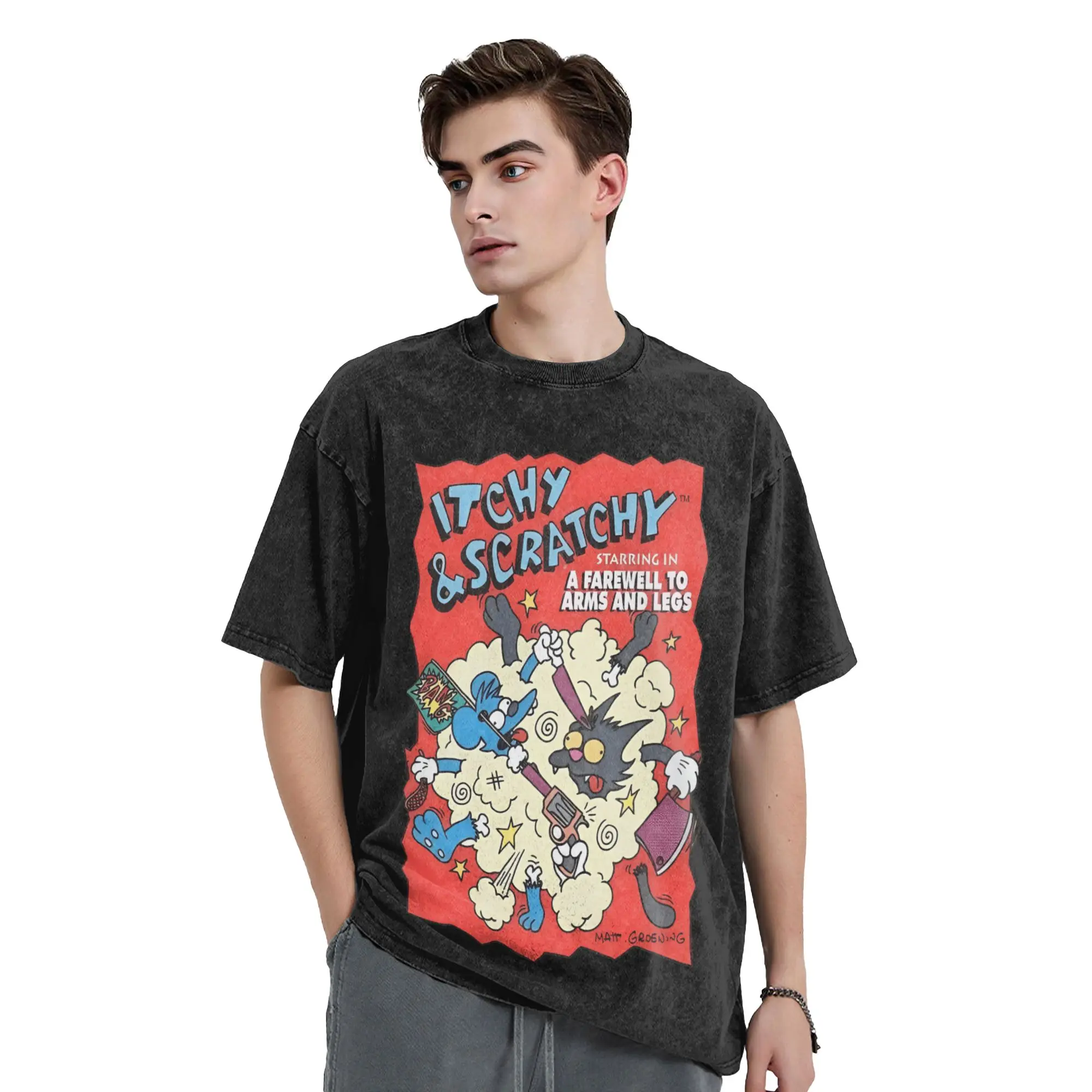 The Itchy & Scratchy Show تي شيرت بسيط تي شيرت قصير الأكمام Y2K مضحك بلايز الصيف القطن س الرقبة الملابس كبيرة الحجم #3