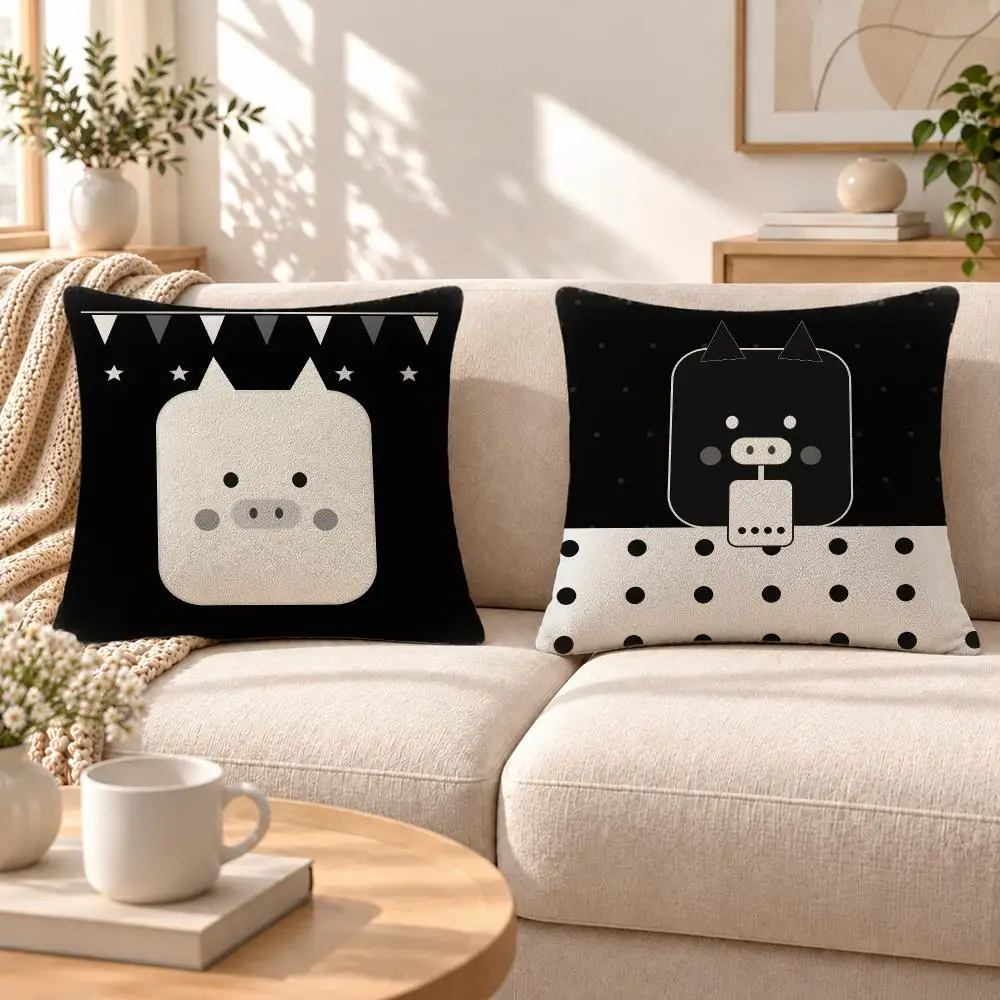 Character Monokuro Boo Cushion Cover Soft Short‑Plush Pillowcase, Decor for Sofa & Bedroom, Perfect Holiday Gif