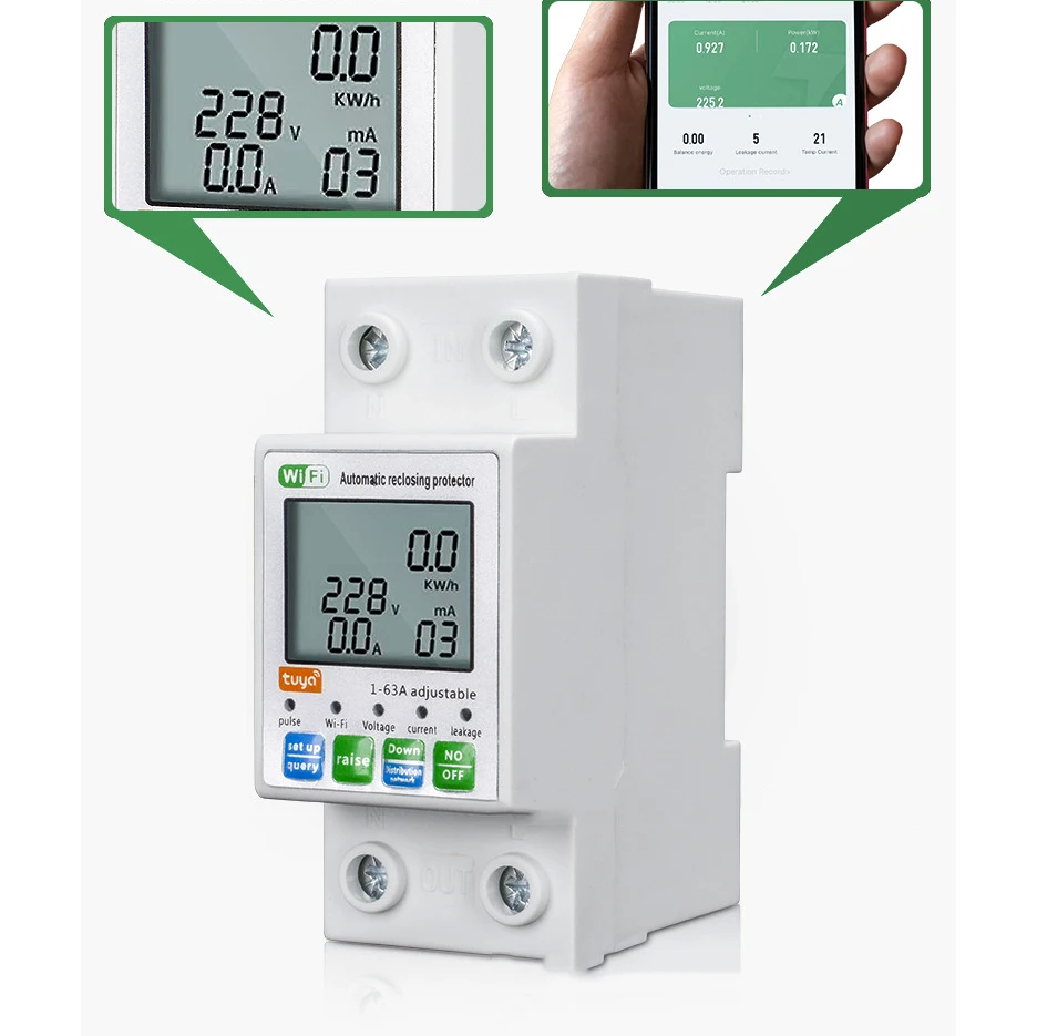 

5pcs Smart Life Display Adjustable Over Voltage Current and Under Voltage Protective Device Protector Relay 63A App