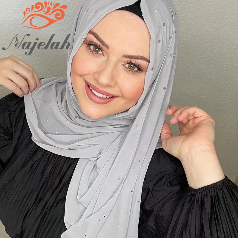 Muslim Pearl Chiffon Hijab Abaya Hijabs For Woman Abayas Jersey Scarf Islamic Women Dress Turbans Turban Head Instant Hair Shawl