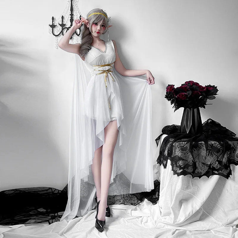 Adult Fairy Costume White Long Dr loween Cosplay Performance Outfit Godd Sle Women's Traditional Ethnic Stage Costume