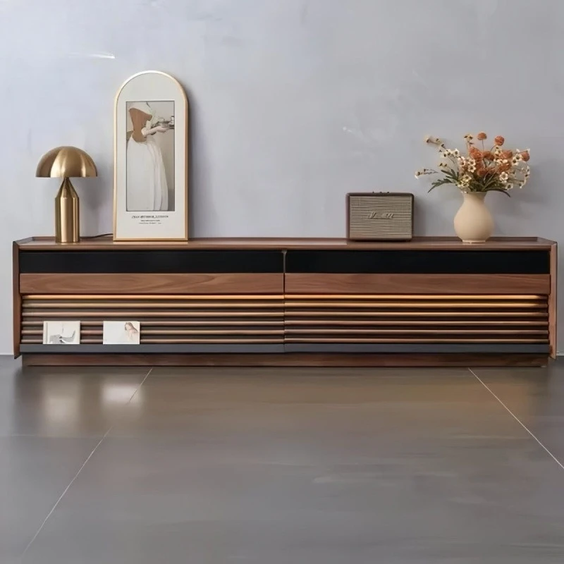 

New modern minimalist Nordic black walnut TV cabinet solid wood bedroom living room small apartment floor suspension