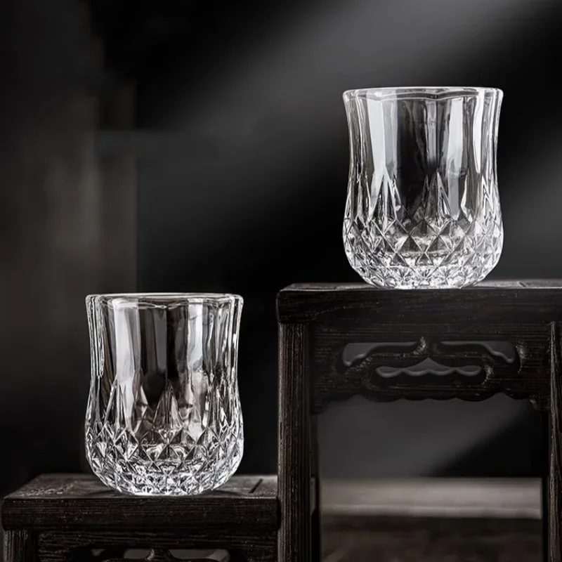 6 قطعة كوب ويسكي الزجاجي الروم Liqueur زجاج صغير النار الإبداعية الماس على شكل خمر الإغاثة كوب المنزلية حفلة بار أدوات الشرب