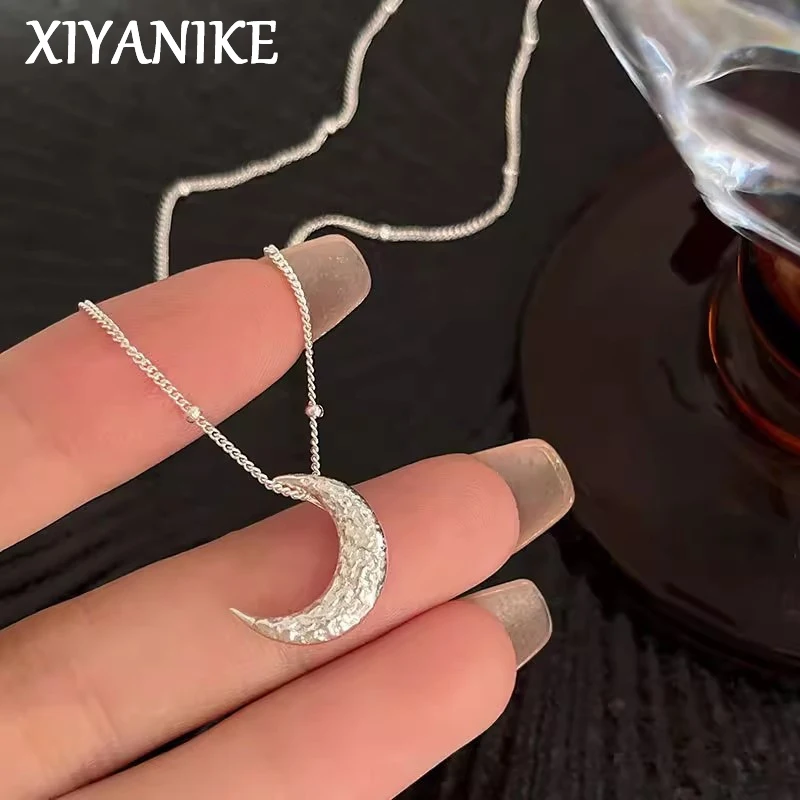 

XIYANIKE KoreanTextured Lava Moon Pendant Necklace For Women Girl Sweet Fashion New Trendy Lady Gift Party collier femme